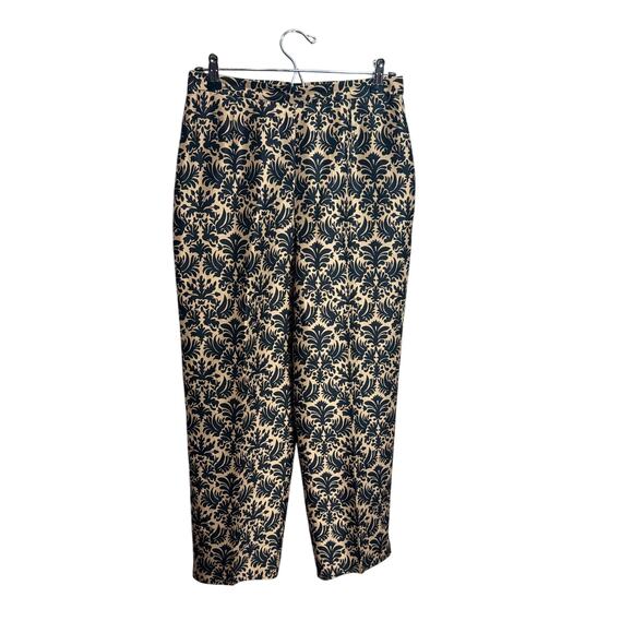 Talbots pure silk pants black  tan patterned side zip lined elastic waist Sz 10P - Picture 1 of 8